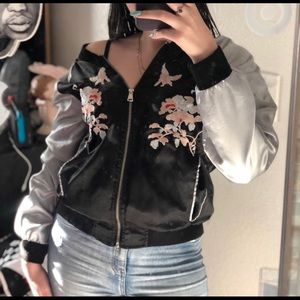 Embroidered silk bomber jacket